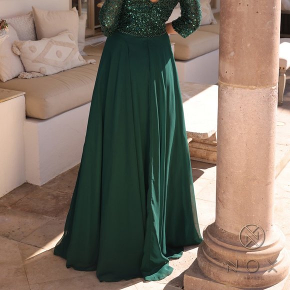NEW LONG FORMAL A-LINE 3\4 SLEEVES DRESS EMBROIDERED W/ SEQUINS & BEADS NX MF103 - Picture 10 of 10